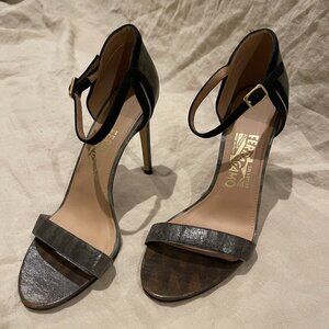 Salvatore Ferragamo Open-Toe Reptile Slingback Stilettos